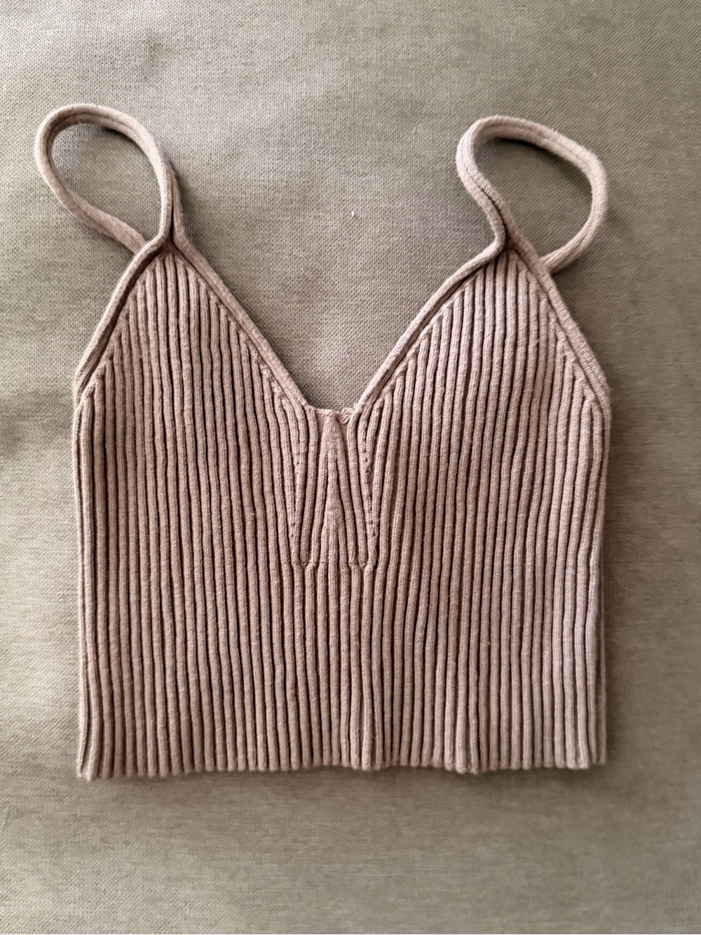 Zara Ribbed V-Neck Crop Camisole - Taupe